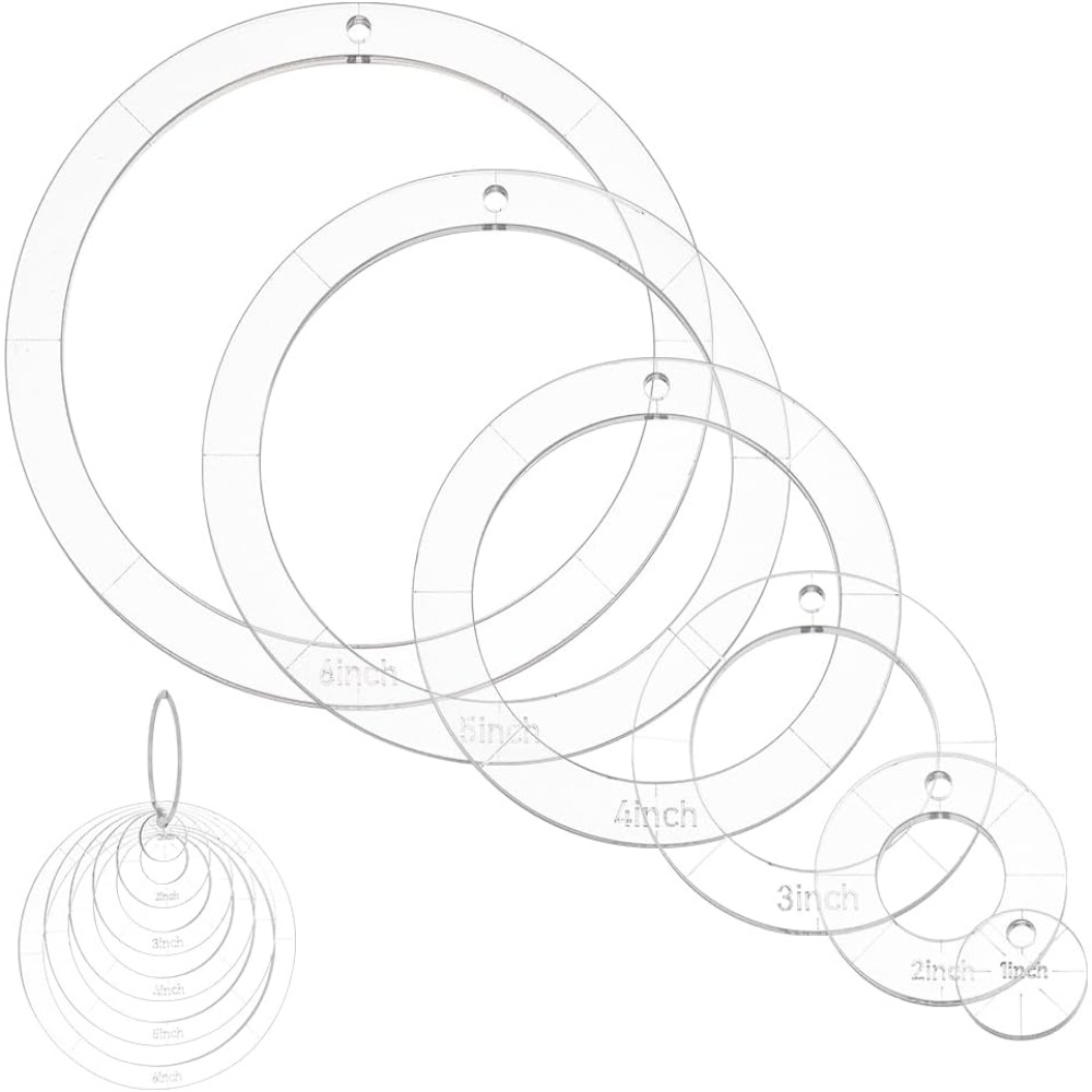 For DIY Crafts 6 Pcs Circle Quilting Acrylic Template Set in 1/2/3/4/5/6 Inches with Binder Hinge Rings