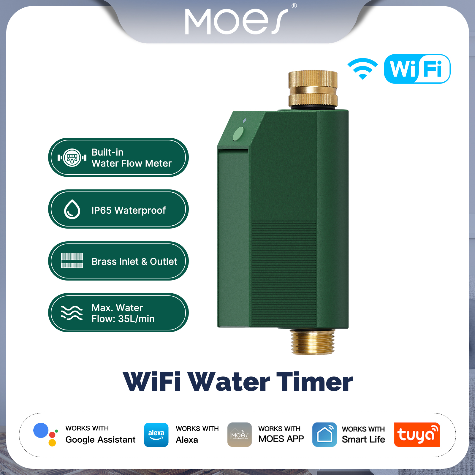 MOES Tuya WiFi Water Timer Smart Valve Controller Brass Inlet&Outlet IP65 Waterproof APP Voice Control Work With Alexa