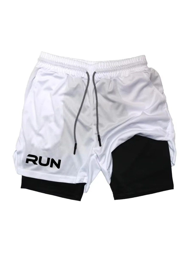 RUN Printed Men's 2-in-1 Between Running Short Gym Exercise Quick Drying Compression Sports Jogging for Fitness