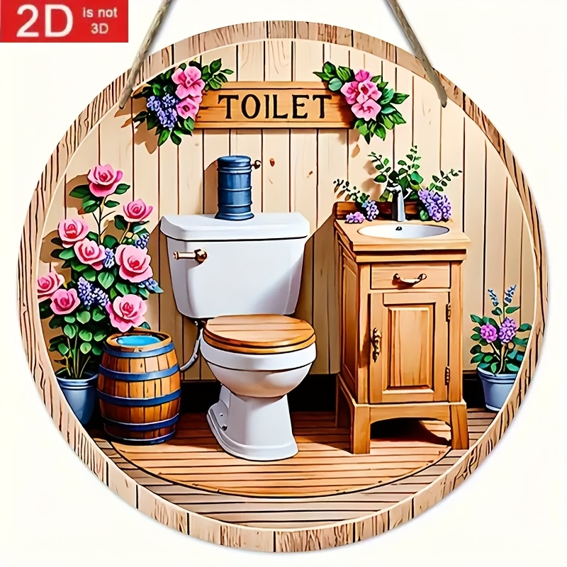 20CM 1PCS 2D Retro Country Wooden Round Plate Furniture Hanging Wall Decoration Restaurant Bar Toilet Sign Interesting Device