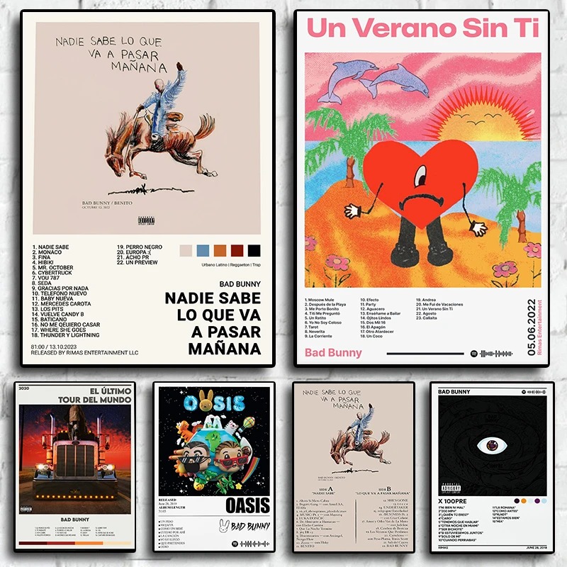 Pop Rapper Music Album Cover Bad Bunny Neues Poster Aesthetic Hip Hop Rock Un Verano Sin Ti Band Canva Print Wall Art Room Decor