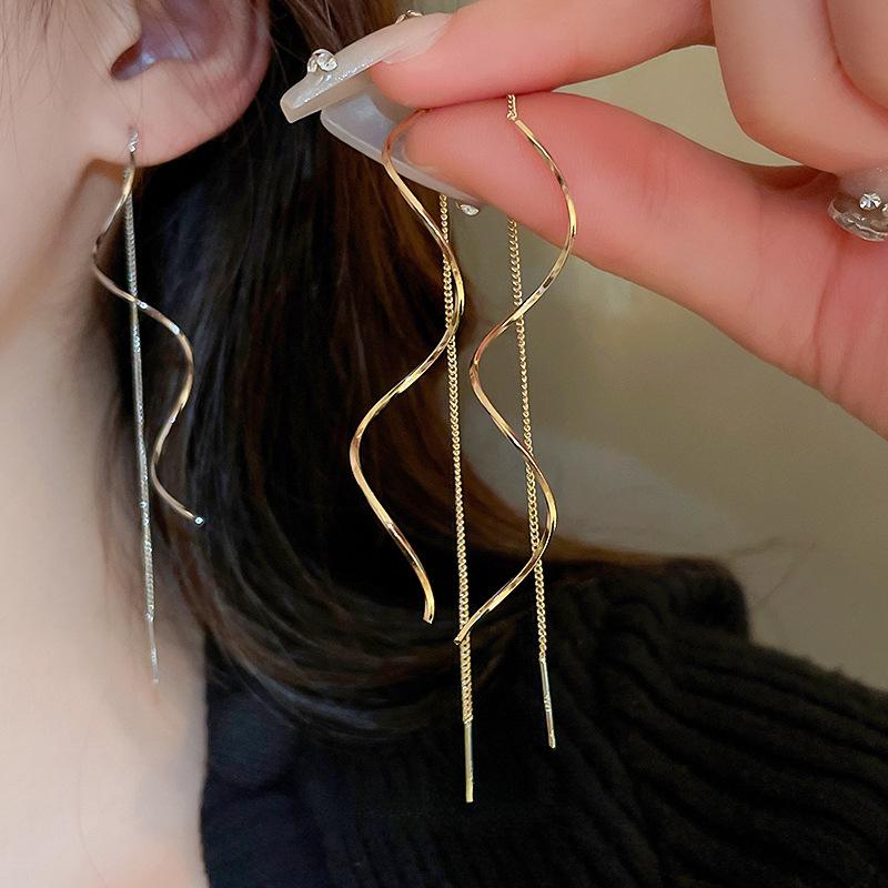 1Pair Women's Fashion Light Luxury Long Tassel Wave Earrings Jewelry Accessories Suitable For Date Party Festival s