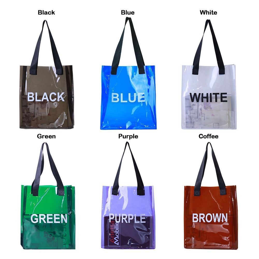 Transparent Tote Bag Portable PVC Jelly Waterproof Shopping Bag Large Capacity Clear Handbags Summer Travel Beach Bag