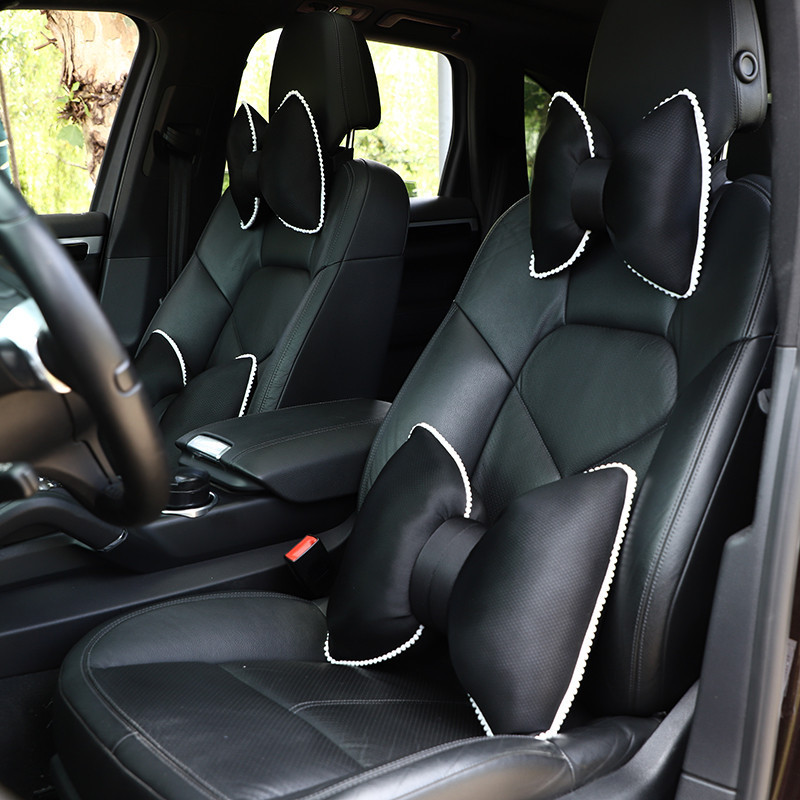 Car Headrest Pillow Cute Bow Summer Ice Silk Headrest Anti-Fatigue Car Neck Pillow Waist Cushion Woman