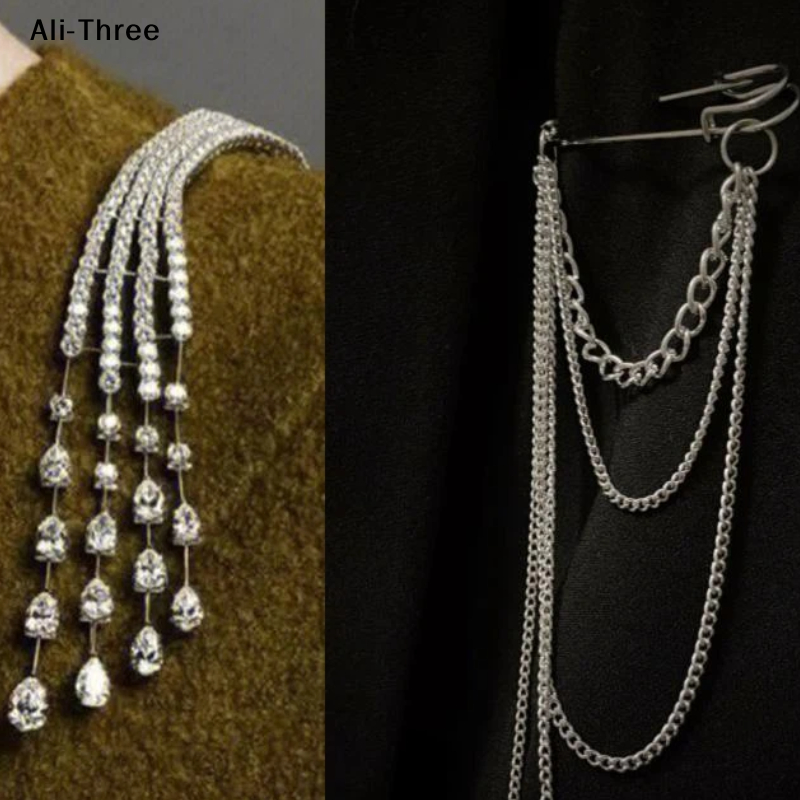 1Pcs New Light Luxury Exquisite Crystal Meteor Long Tassel Brooch Pin For Women Fashion Shoulder Chain Jewelry Party Gifts