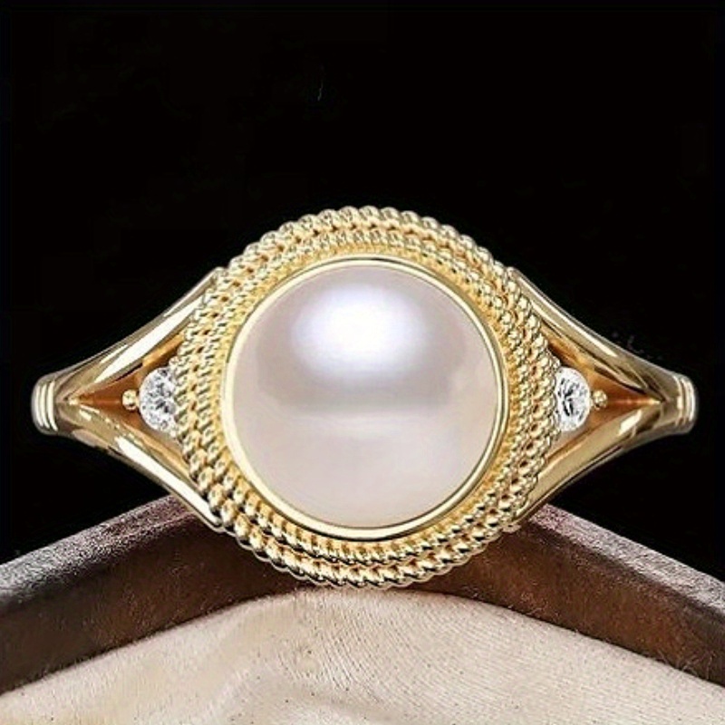 1pc Luxurious Elegant Faux Pearl Ring Niche Vintage Unique Geometric Symmetry Aesthetic Design, Perfect for Banquets-no box