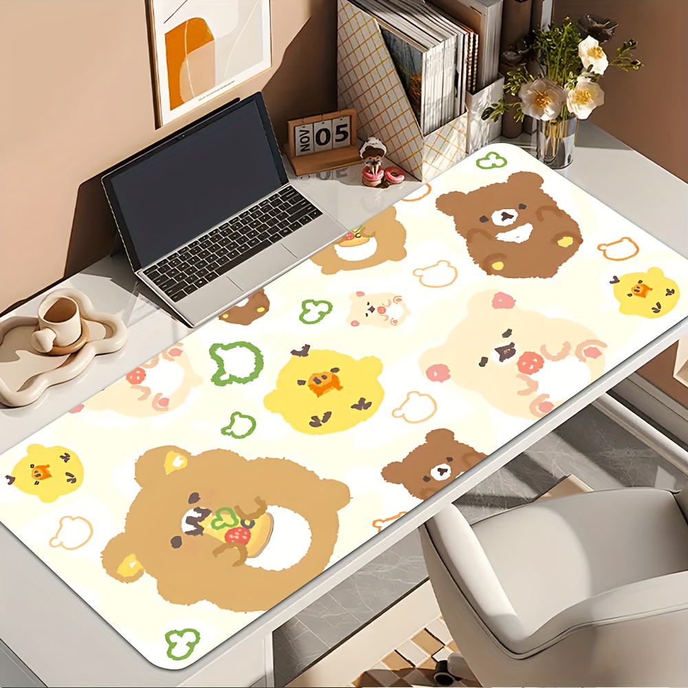 Kawaii Bear Pizza Large Mouse Pad, Non-Slip Extended Desk Mat for Gaming, Waterproof Keyboard Pad for Room Decor
