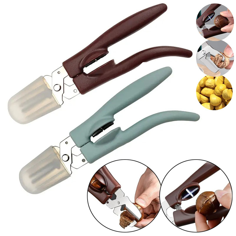 Portable Chestnut Shell Opener & Cross Peeler 2 in 1 Stainless Steel Chestnut Opener Multifunction Nutcracker Chestnut Open Clip pen gpt