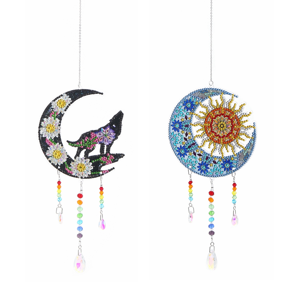 1pc/Set DIY Sun and Moon Diamond Painting Sun Catchers Double Sided Windchimes with Crystal Diamond Art Wind Chimes for Adults