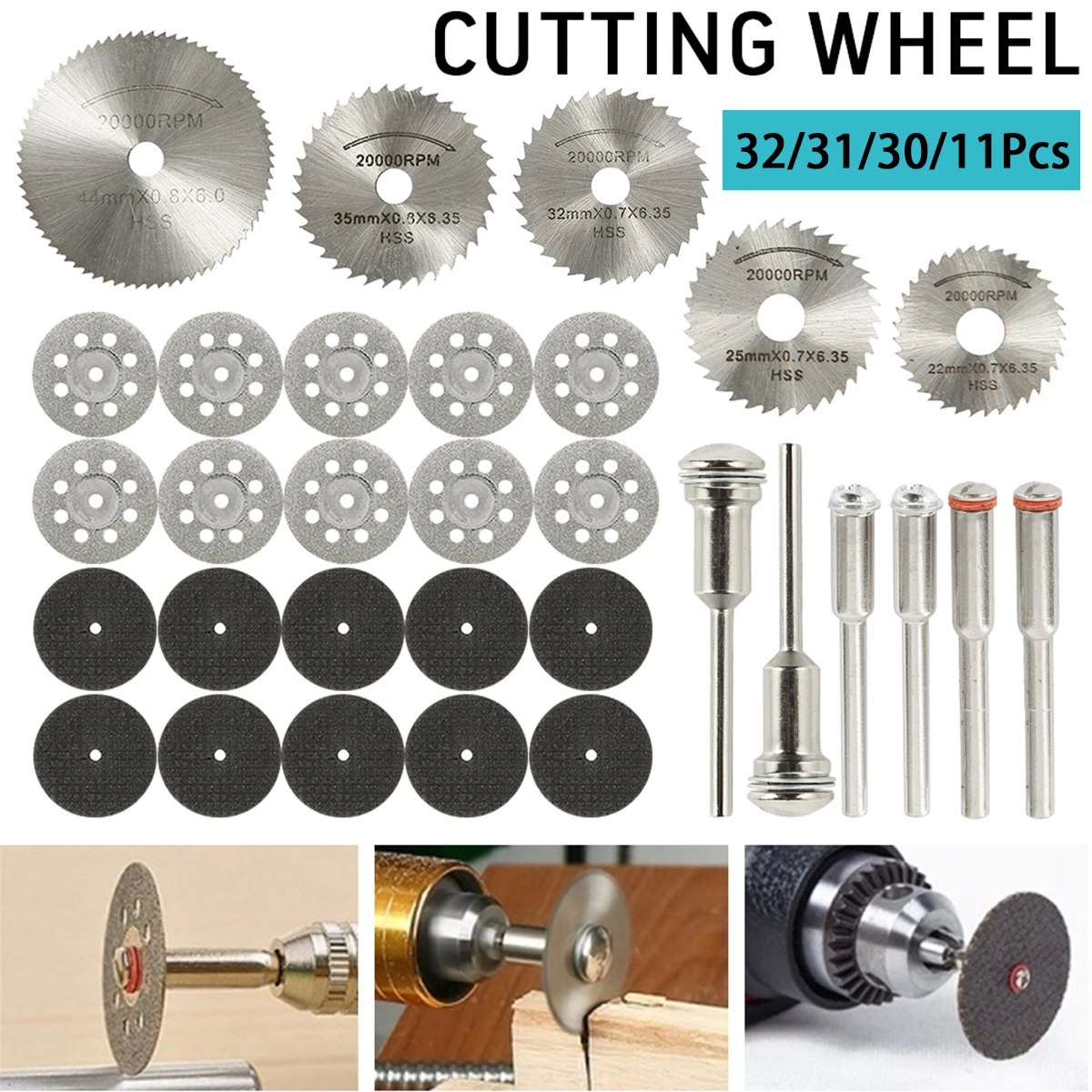 32/31Pcs Mini Circular Saw Blade Metal Cutting Disc Rotary Tools for Dremel Accessories Wood Carving Disc Sanding Grinding Wheel