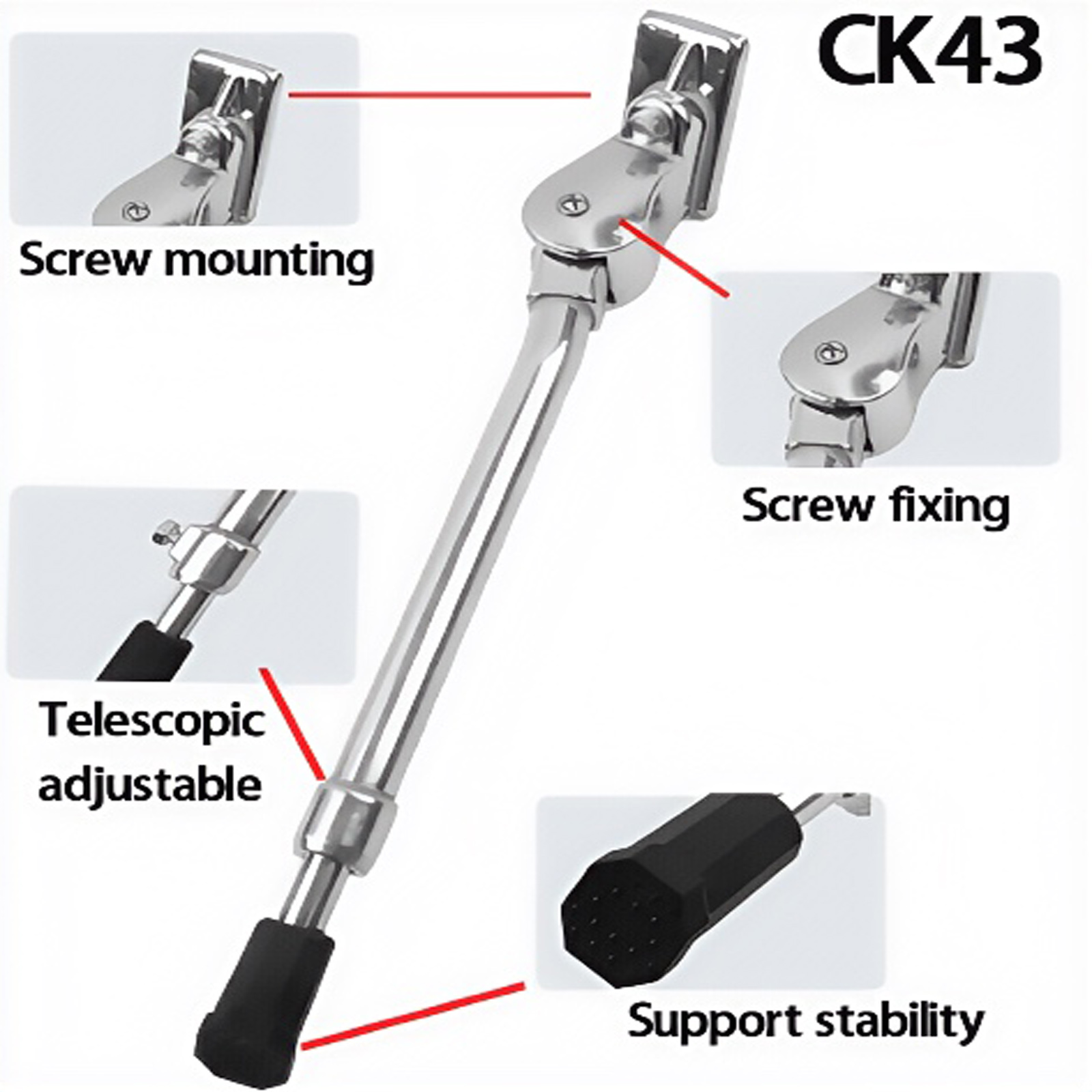 Adjustable Road Bicycle Kickstand High Strength Aluminium Alloy Bike Stand For MTB/Snow/Folding Bike/Electric Vehicle