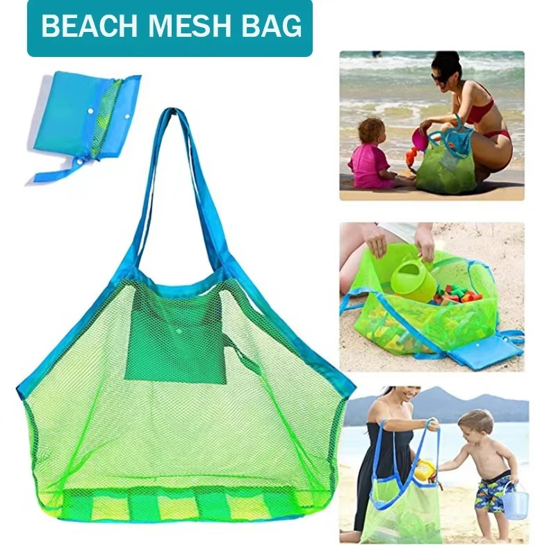 1pc Multicolor Large Mesh Beach Bag Sand-Away Portable Tote Convenient Hanging Hole Breathable Foldable Storage For Toys New