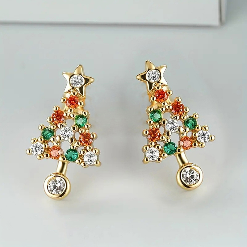 Huitan Chic Bright Colorful Zirconia Stud Earrings Lady Dainty Tree Party Jewelry for Women Delicate Accessories