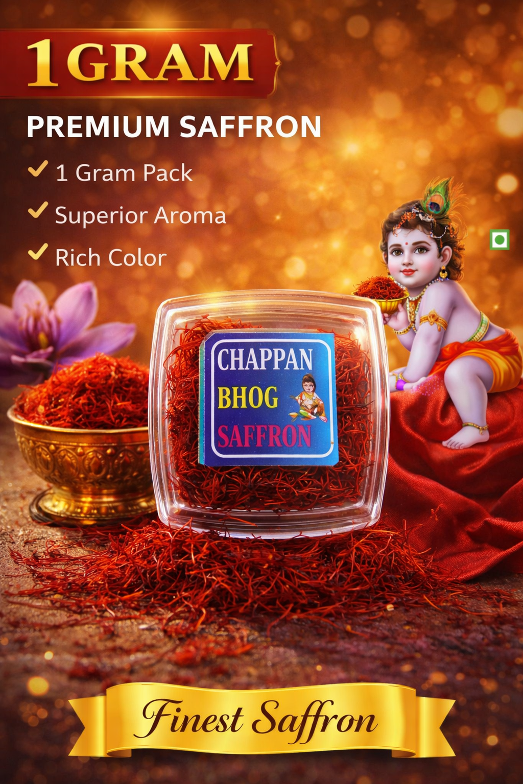 Premium 1 Gram Saffron (Kesar) - Pure Red Threads | Strong Aroma | Rich Natural Color | Perfect for Milk, Sweets & Pooja Saffron Kesar