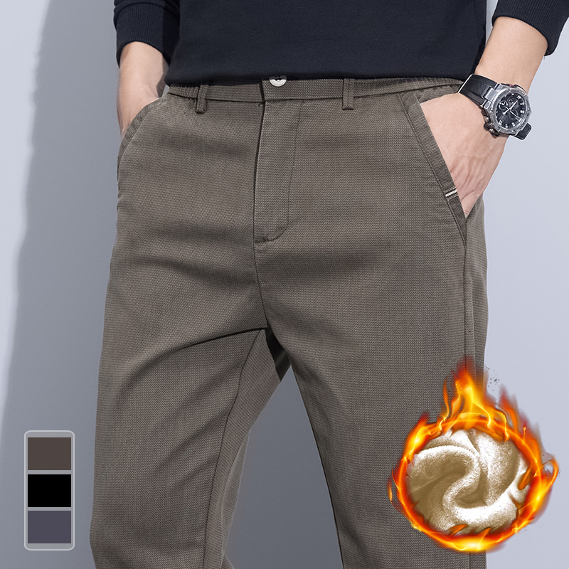 Winter Fleece Warm Straight Jeans Men's 2025 New Stretch Slim Fit Denim Pants Cotton Thick Velvet Casual Trousers