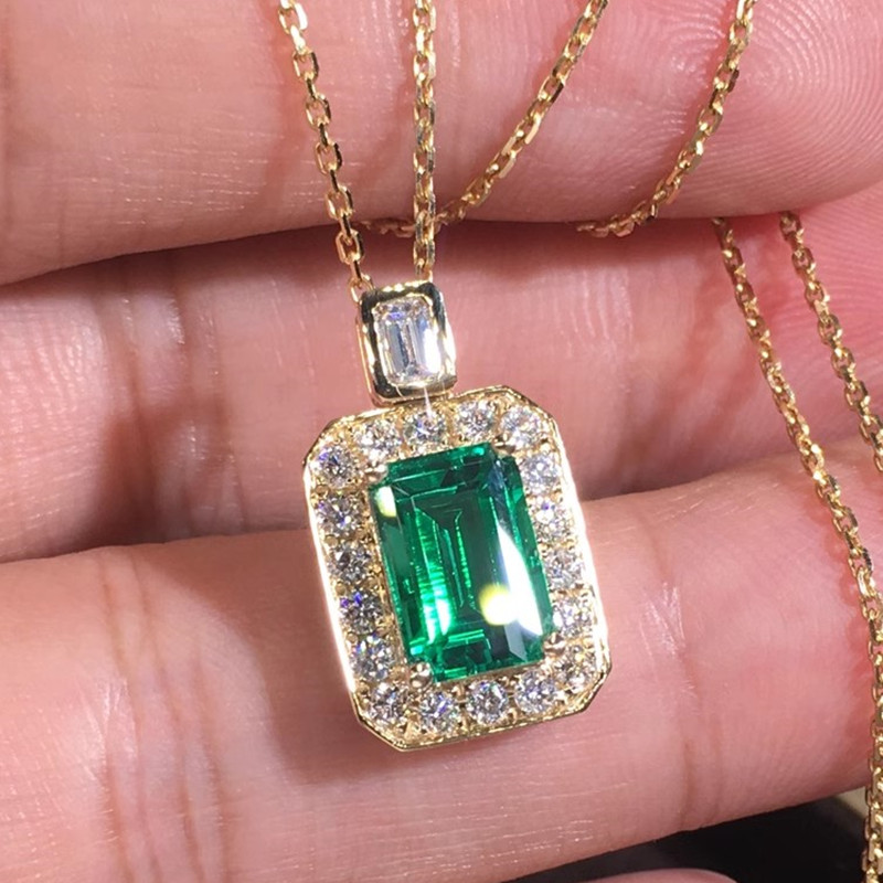 Huitan Luxury Rectangular Crystal Cubic Zirconia Pendant Necklace for Women Modern Fashionable Design Bridal Wedding Jewelry