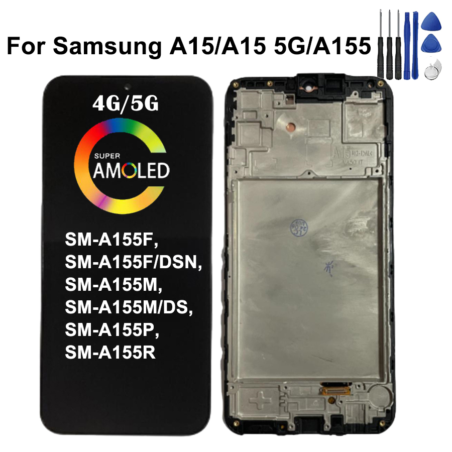 Super AMOLED A15 A155F Display For A15 5G A156B, SM-A156P SM-A156U LCD Display Touch Screen Digitizer with Frame