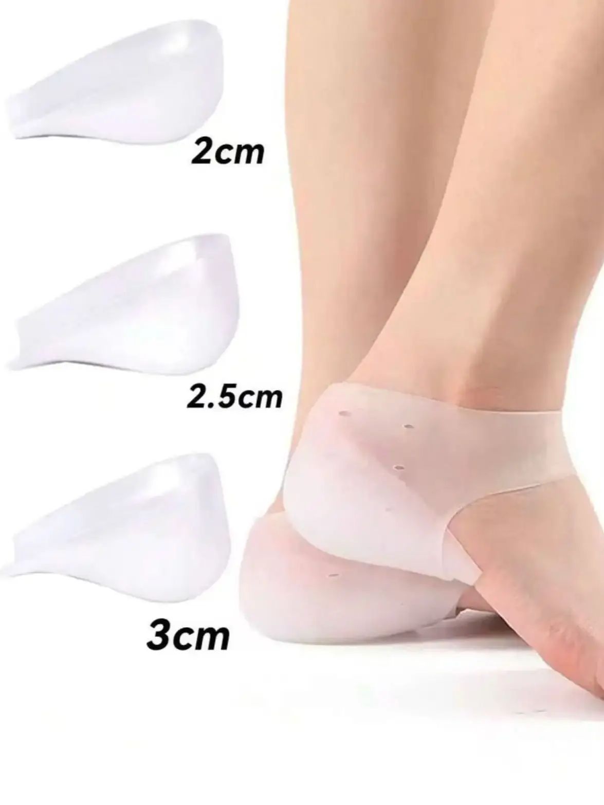 1 Pair of Invisible Height Increasing 2-3cm Silicone Sock Pads, Heel Pads, Arch Support, Heel Cushioning Insoles, Foot Massage Pads