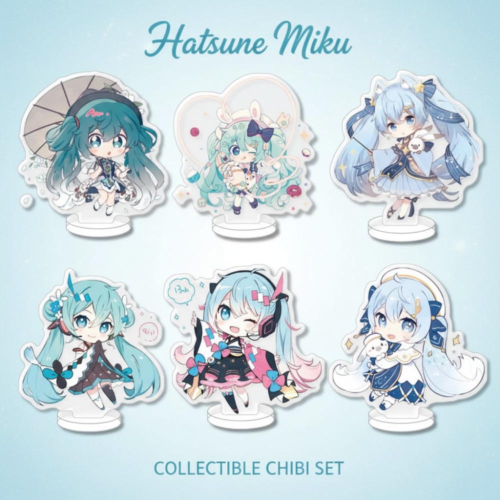 6Pcs Hatsune Miku Anime Merch Chibi Style Acrylic Stand Virtual Singer Kagamine Rin Len Office Desk Decoration Ornament