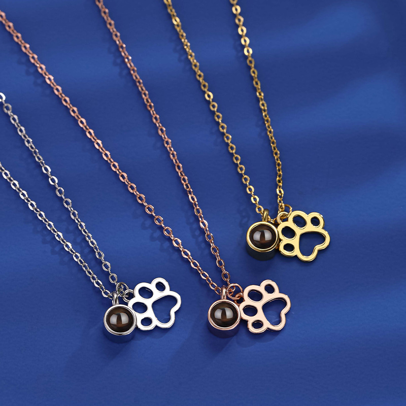 Stainlesss Steel Cute Dog Paw Necklaces With 100 Languages I Love You Projection Pendant For Women 2025 Birthday pen gpt