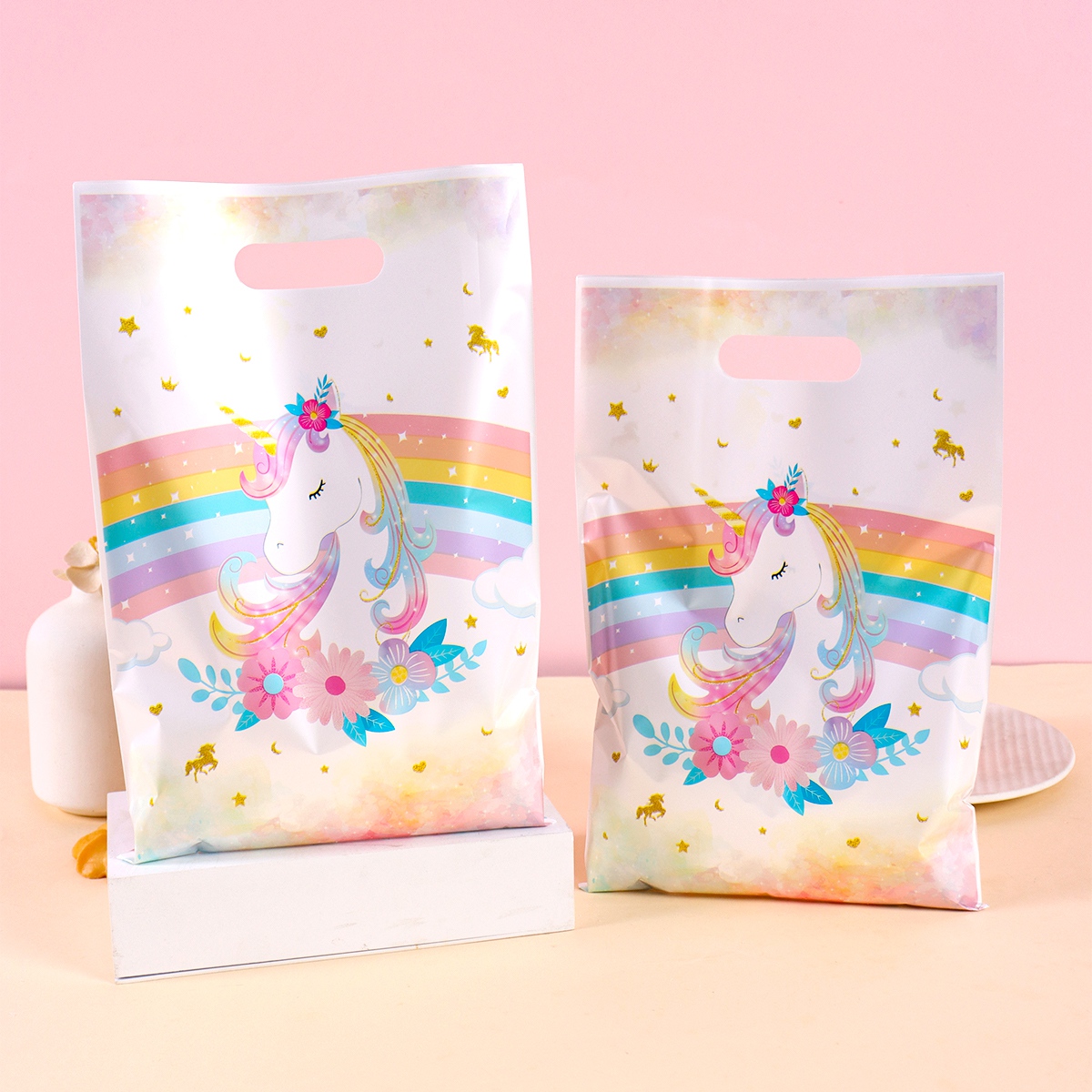 10/20/50Pcs Rainbow Unicorn Handy Bags Unicorn Birthday Party Decorations Candy Cookie Bags For Wild One Party Supplies
