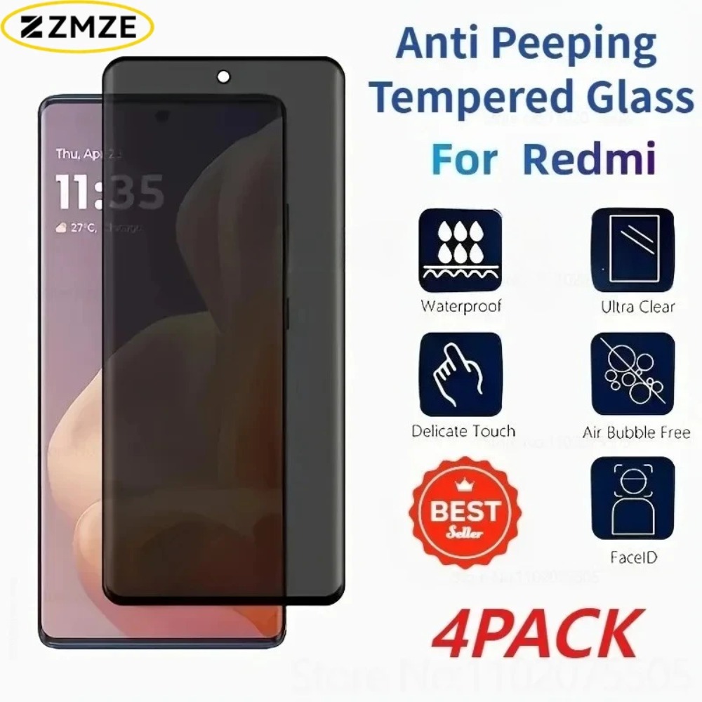 4Pcs Anti Peeping Tempered Glass for Redmi Note 12Pro 15 14 13 Pro Anti-Scratch Privacy Protection Film for Redmi 15 14
