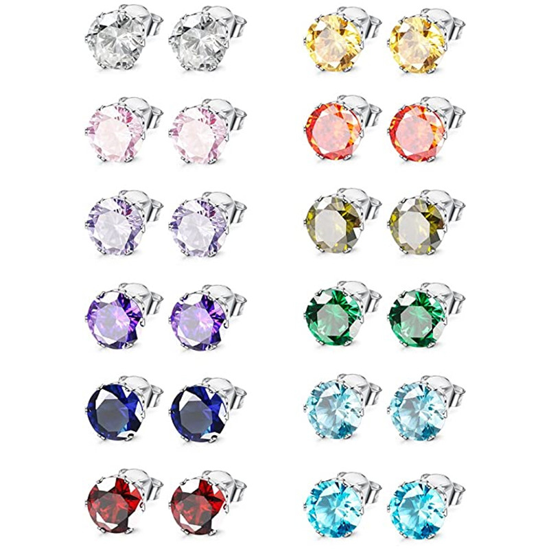 Huitan Simple Round Cubic Zirconia Stud Earrings for Women 12 Colors Available Daily Wear Fashion Versatile Hot Jewelry 2021 New