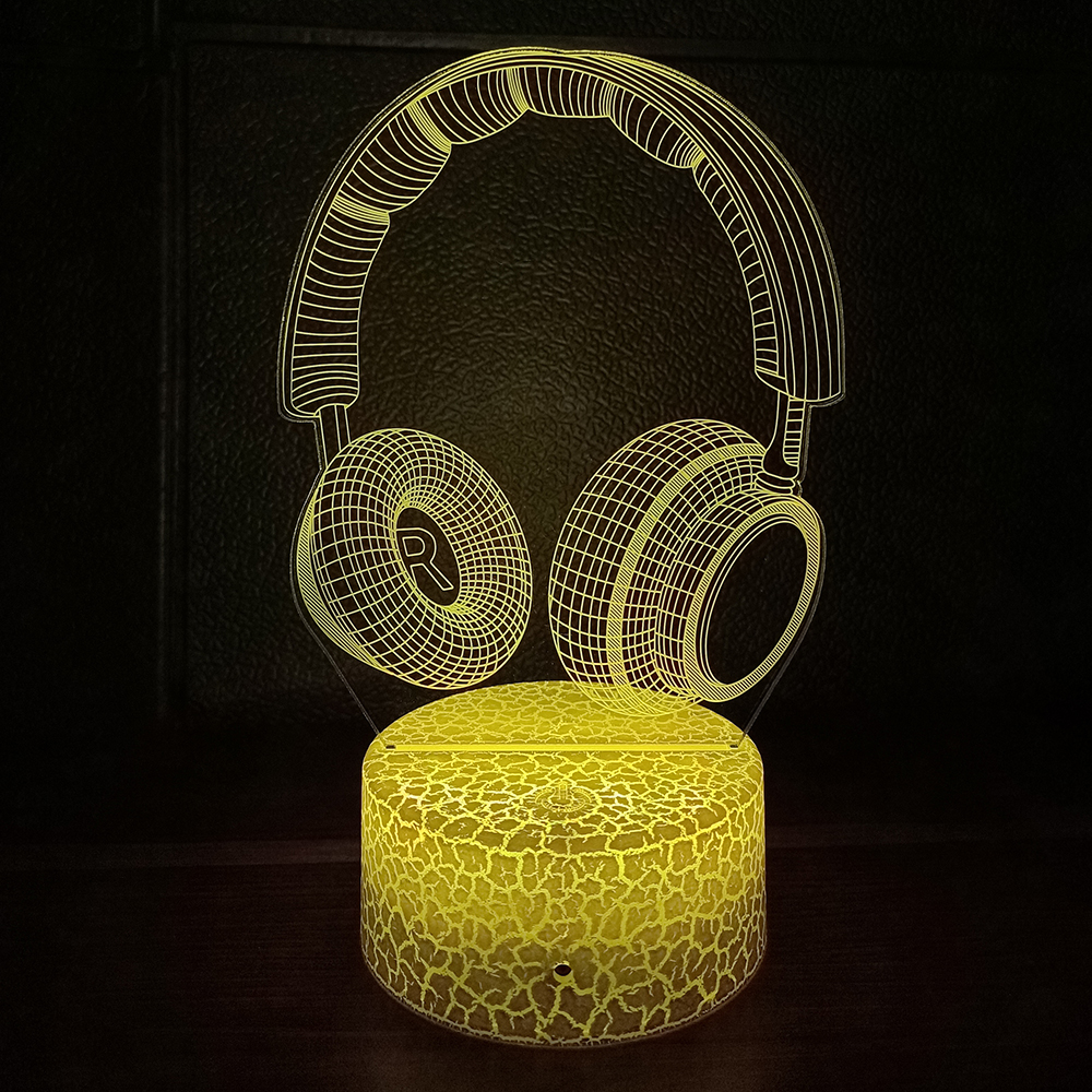 Headphone 3D Night Light Headset Illusion LED Lamp Game Room Decor Earphone Birthday Xmas for Music Lovers Teen Boy Girl