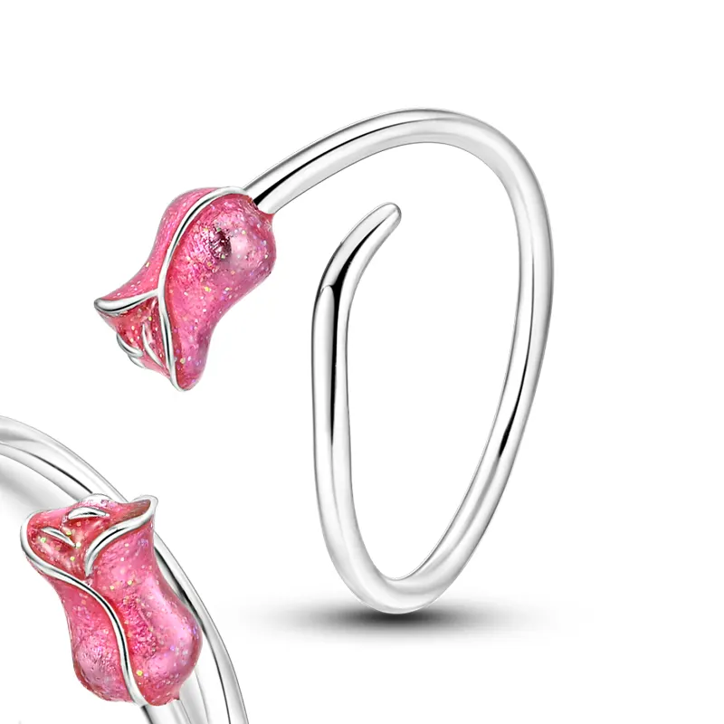 New Classic 925 Silver Color Tulip Rings For Women Sparkling Rings Original Zircon Rings Festival Jewelry Gifts Valentine's Day
