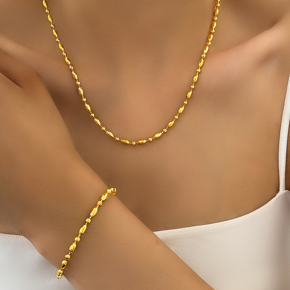 Stainless Steel Jewelry Set New Style Bracelet Necklace Trendy minimalist style Fine Bead Chain Jewelry Set For Women Jewelry