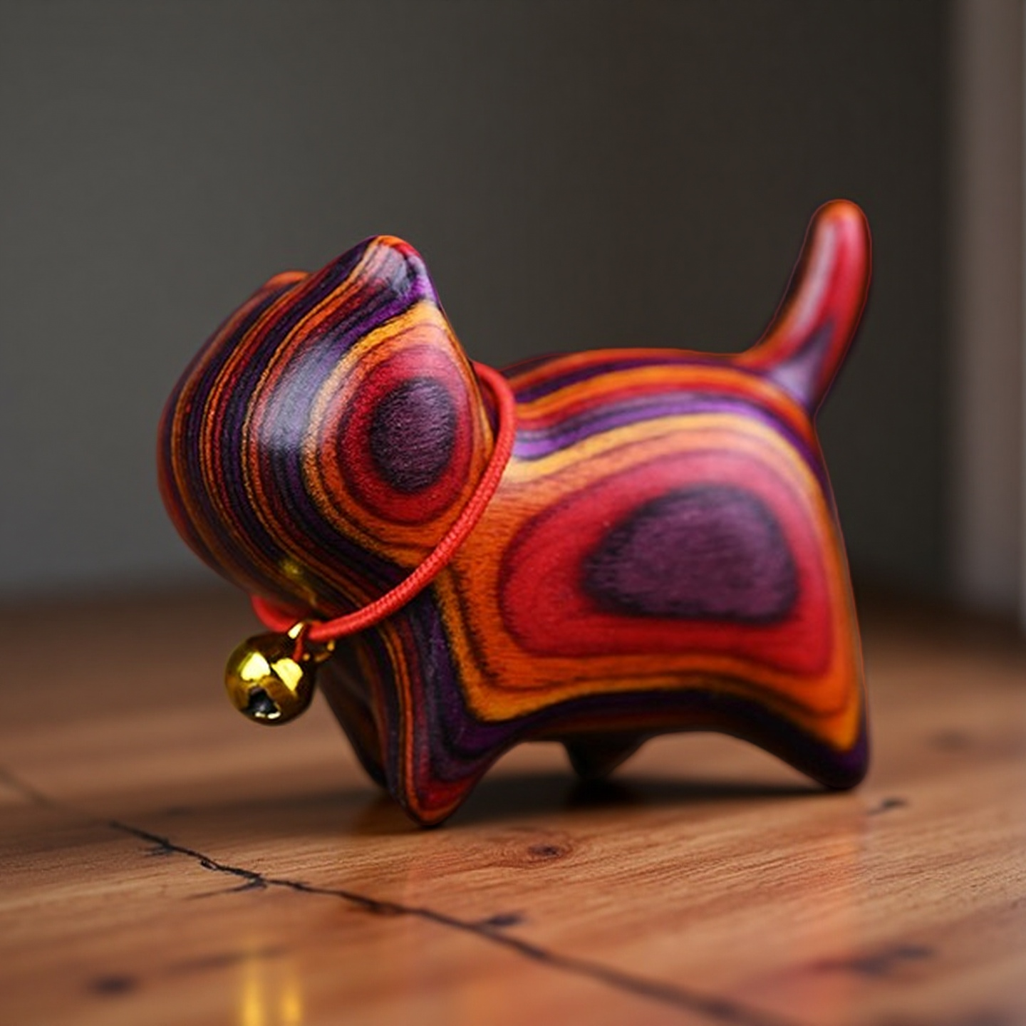 1PCS Wooden Cat Sculptures Cute Wooden Cat Rainbow Print Wood Carving Crooked Kitten Mini Desktop Office Home Decor
