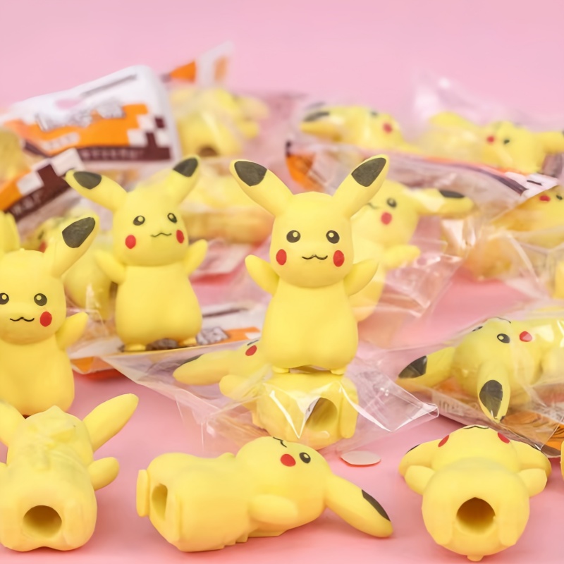 2/4/8/10pcs Eraser Cartoon Anime Figure Pikachu Student School Stationery Supplies For Child Kawaii 3d Erasers Birthday