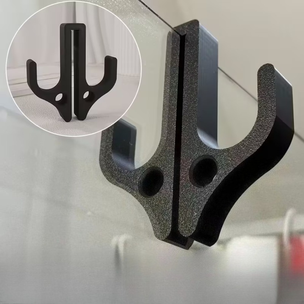 1 Piece Glass Door Bathroom Hook, 3D Printed Shower Hook, No-Drill Bathroom Storage Hook, Compatible with 8mm Glass Doors, Easy-To-Install Bathroom Towel and Clothing Hanger, Modern Design, Durable Structure, Home Storage, Shower Door Bracket, Shower D...