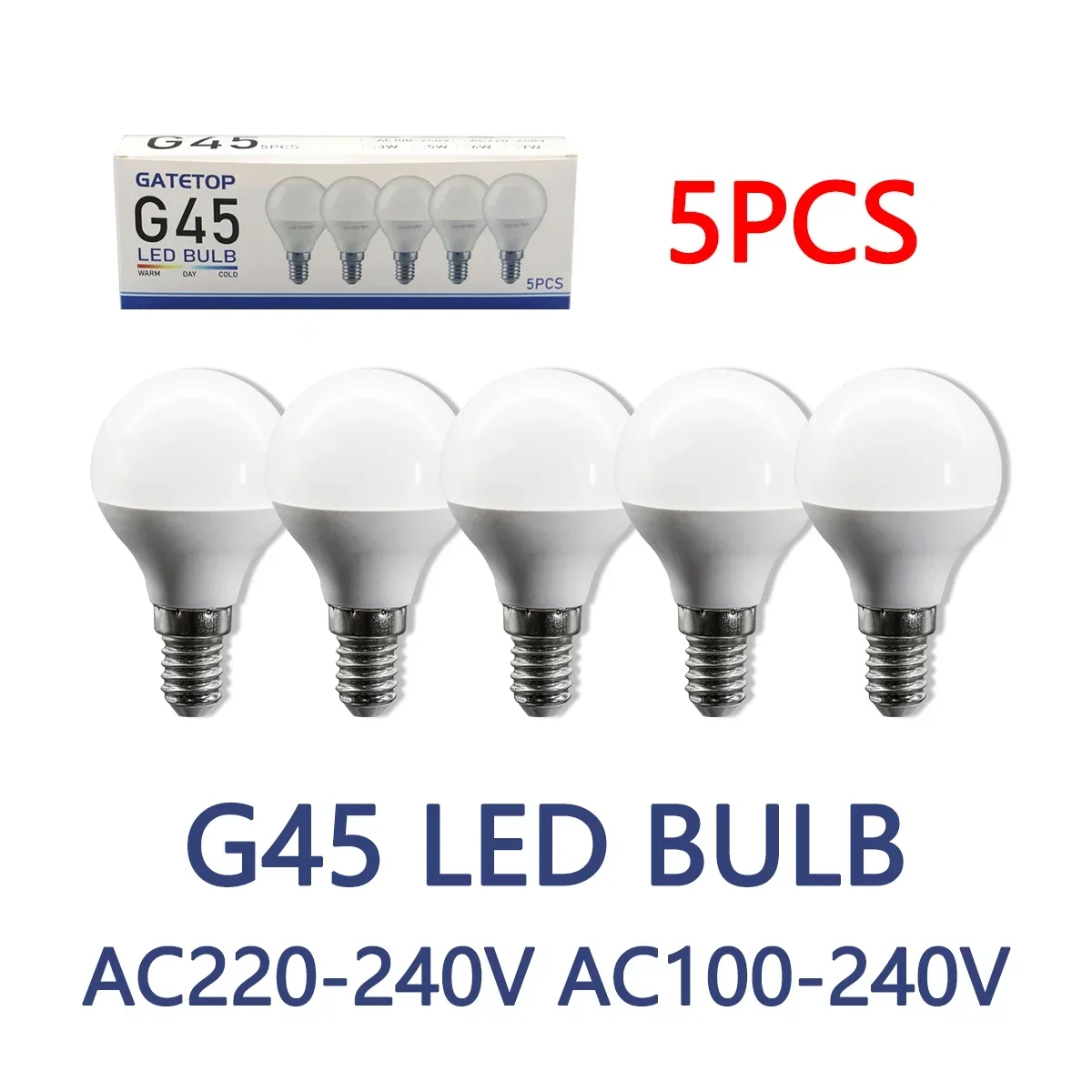 5-Pack G45 E14 LED Light Bulb AC 220V 110V 120V 3W 5W 6W 7W POWER Eco-Friendly Mini Lamp Non-Flicker 3000K 4000K 6000K Bulb
