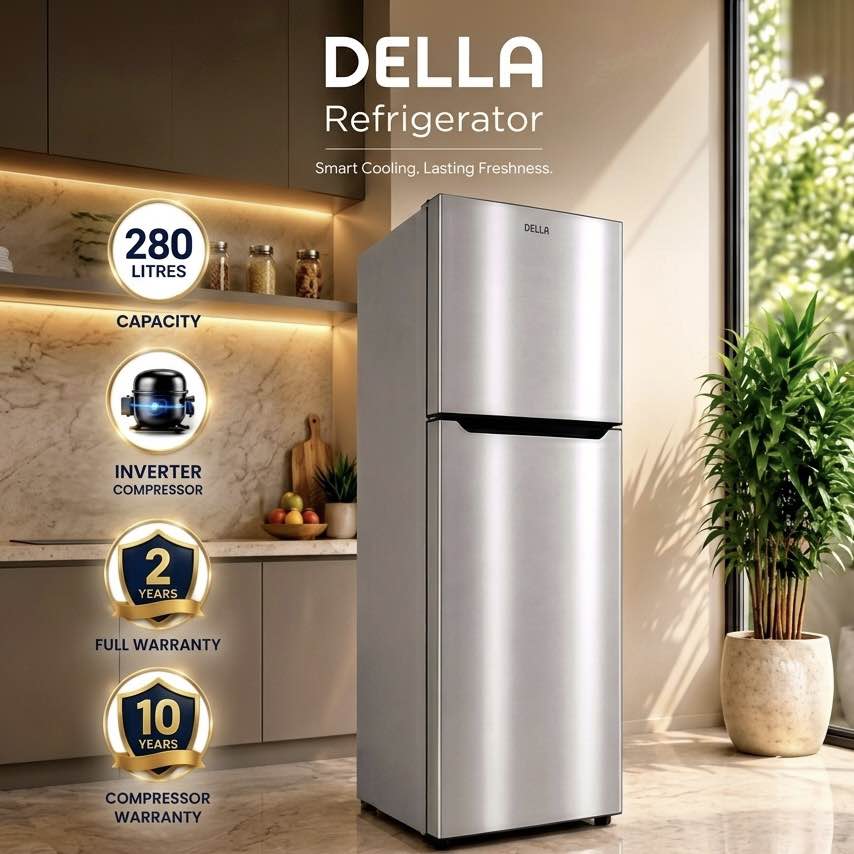 DELLA 280 Litres Frost Free Inverter Double Door Refrigerator