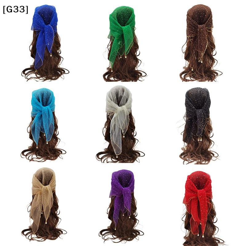 1Pc Rhinestone Pearl  Head Scarf For Women Assorted Colors Lace Trim Starry Sky Hair Wrap Breathable Fabric Headwear[G33]