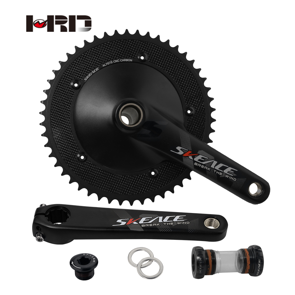 SKEACE Break The Wind Hollowtech Crankset 49T Carbon Chainwheel 165MM Aluminum Alloy Fixed Gear Bike Crank For Track Bicycle