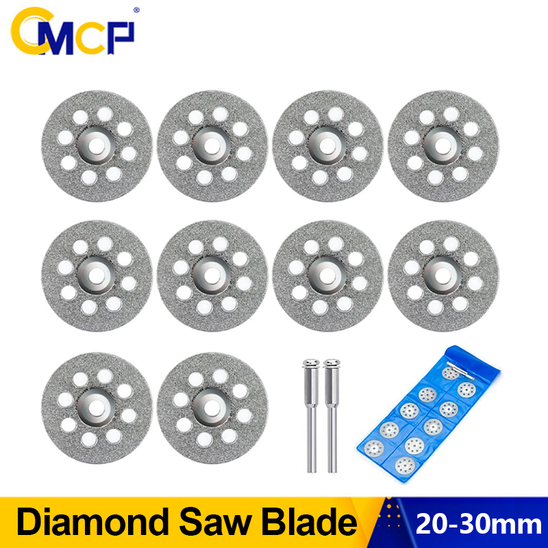 CMCP 12pcs Diamond Saw Blades 20mm 22mm 25mm 30mm Mini Diamond Cutting Disc With Mandrels for Dremel Rotary Tools