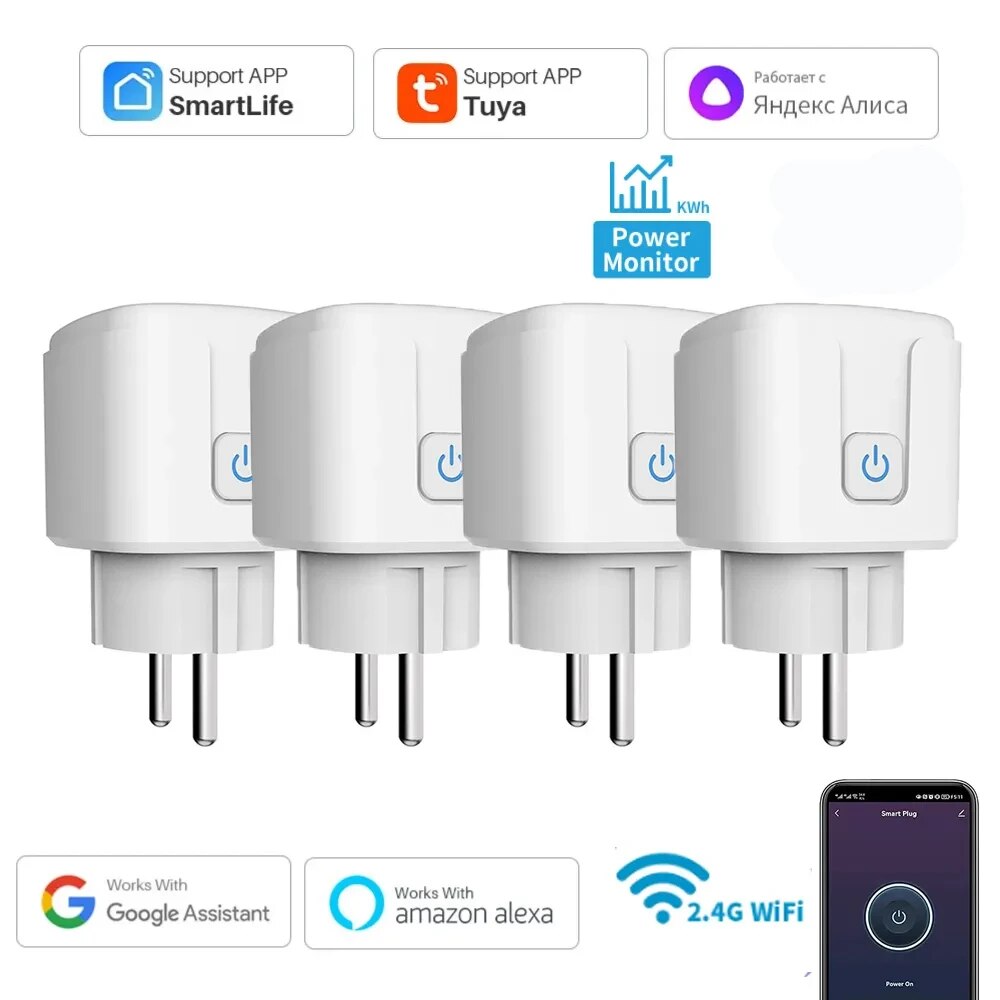 Smart EU Socket WiFi 20A EU Plug Outlet Remote Control Timer Power Monitor Support Voice Home Alexa