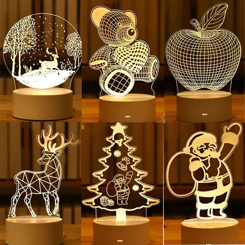 3D Visual Illusion Night Lights Creative Acrylic LED Desk Lamp USB Plug Powered for Wedding Holiday Valentine's Day Decoration