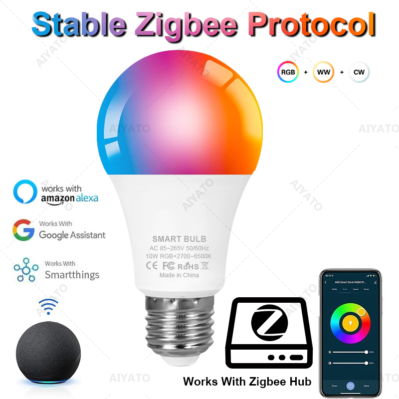 Smart Zigbee 3.0 LED Light Bulb Dimmable Color E27 E26 B22 RGBCW 2700-6500K Lamps For Alexa Home Smartthings 110V 220V