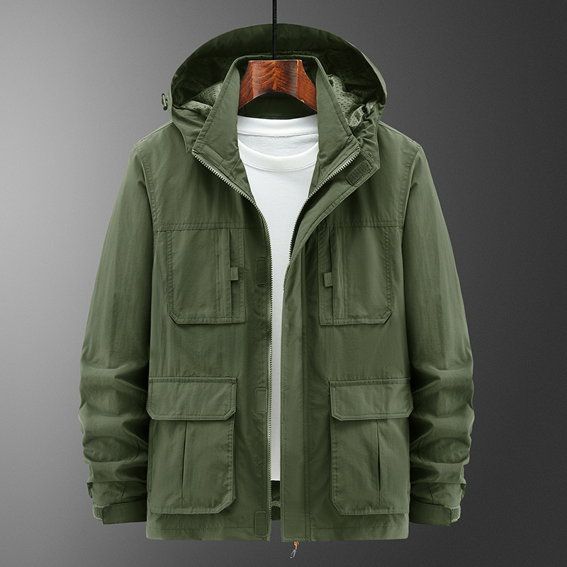 2025 new assault jacket, casual outdoor hooded plus size jacket, men's middle-aged and elderly jacket, autumn and winter o
