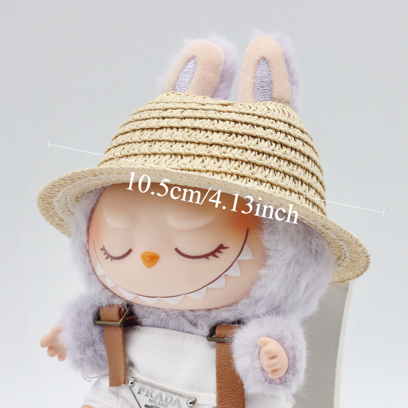 1PC Hat for Labubu, Only Hat, Empty Straw Hat Pastoral Style Doll Accessories Hat Spring Summer Outing