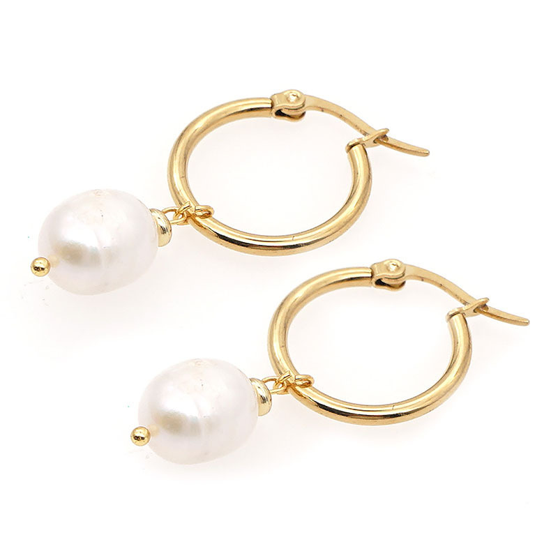 EVISPOL Pearl Pendant Hoop Earrings for Women Jewelry Golden Color Stainless Steel Huggie Hoops Earring Jewelry Bijoux