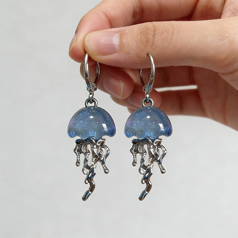 Cute Blue Jellyfish Ocean Pendant Earrings For Women Girls Unique Aesthetic Charm 2000s Harajuku EMO Vintage Jewelry Accessories