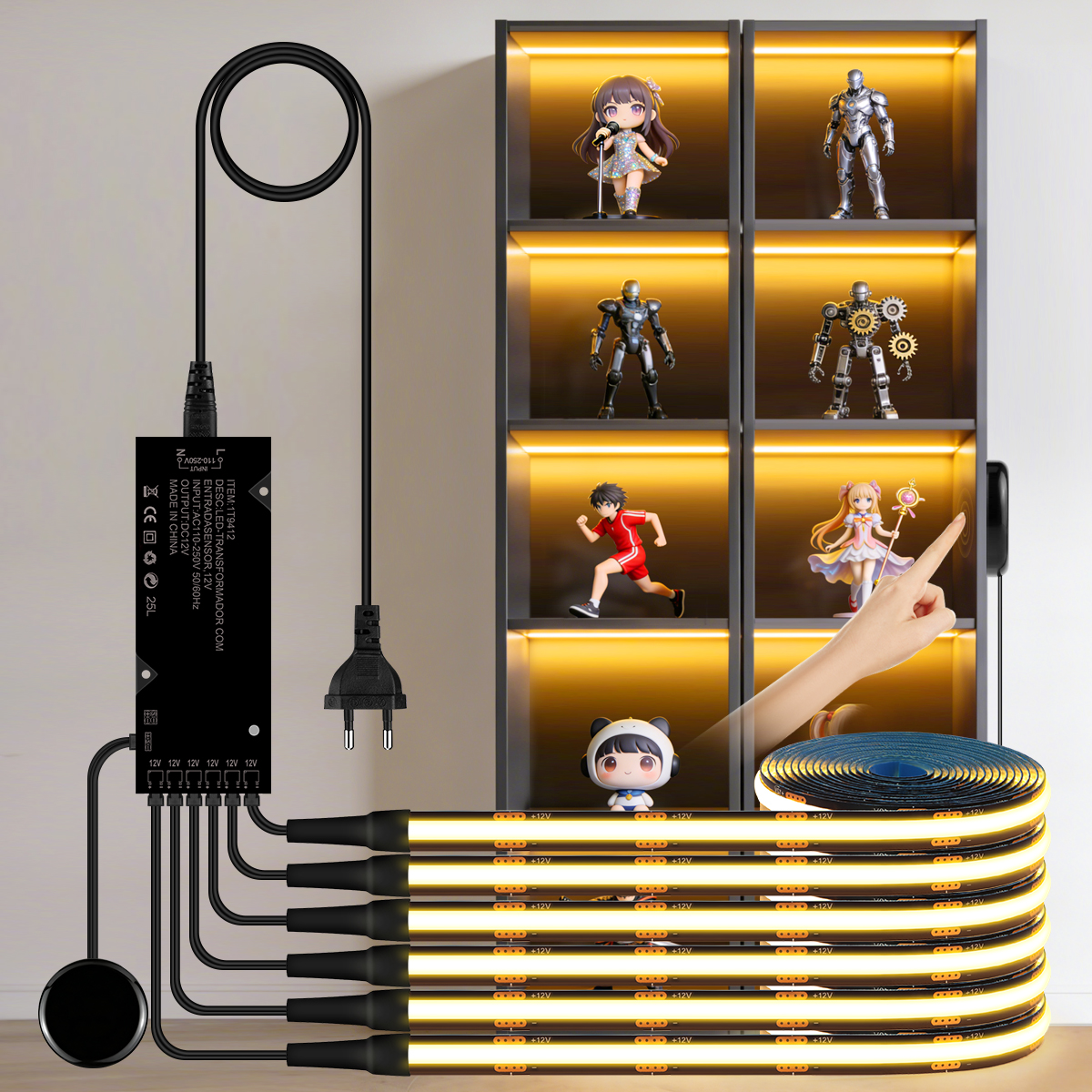 Smart Penetrable Wood COB LED Strip Light Touch Dimmable Black PCB For Acoustic Slat Grille TV Backlight Wall Panel Cabinet Deco pen gpt