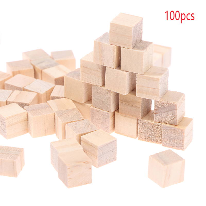 100pcs Unfinished Blank Mini DIY Wooden Square Solid Cubes for Woodwork Craft