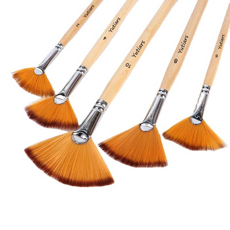 5/10pcs Paint Brushes Set Fan Brushes Acrylic Paint Brushes Oil Painting Brush with Nylon Hair Short Wood Handle Brush