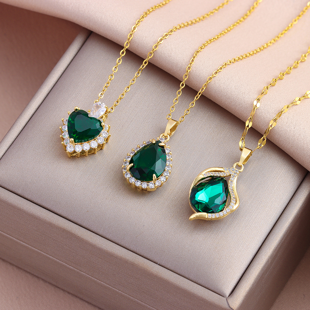 3 Colors Luxury Lucky Beads Pendant Stainless Steel Necklaces For Women Sparkly Zircon Crystal Female Neck Chain Jewelry