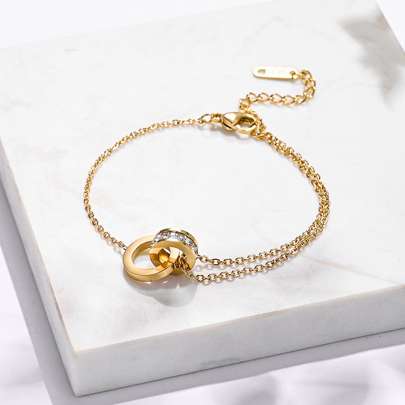 Luxury Simple Titanium Steel With Zircon Bracelet For Women Girls Circles Roman Number Design Fashion Charm Party Jewelry